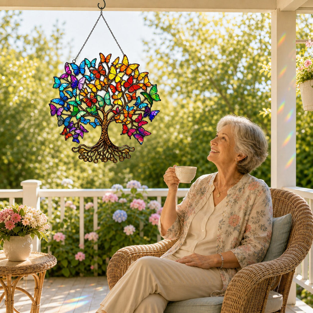 Rainbow Butterfly Tree of Life Holographic Acrylic Suncatcher