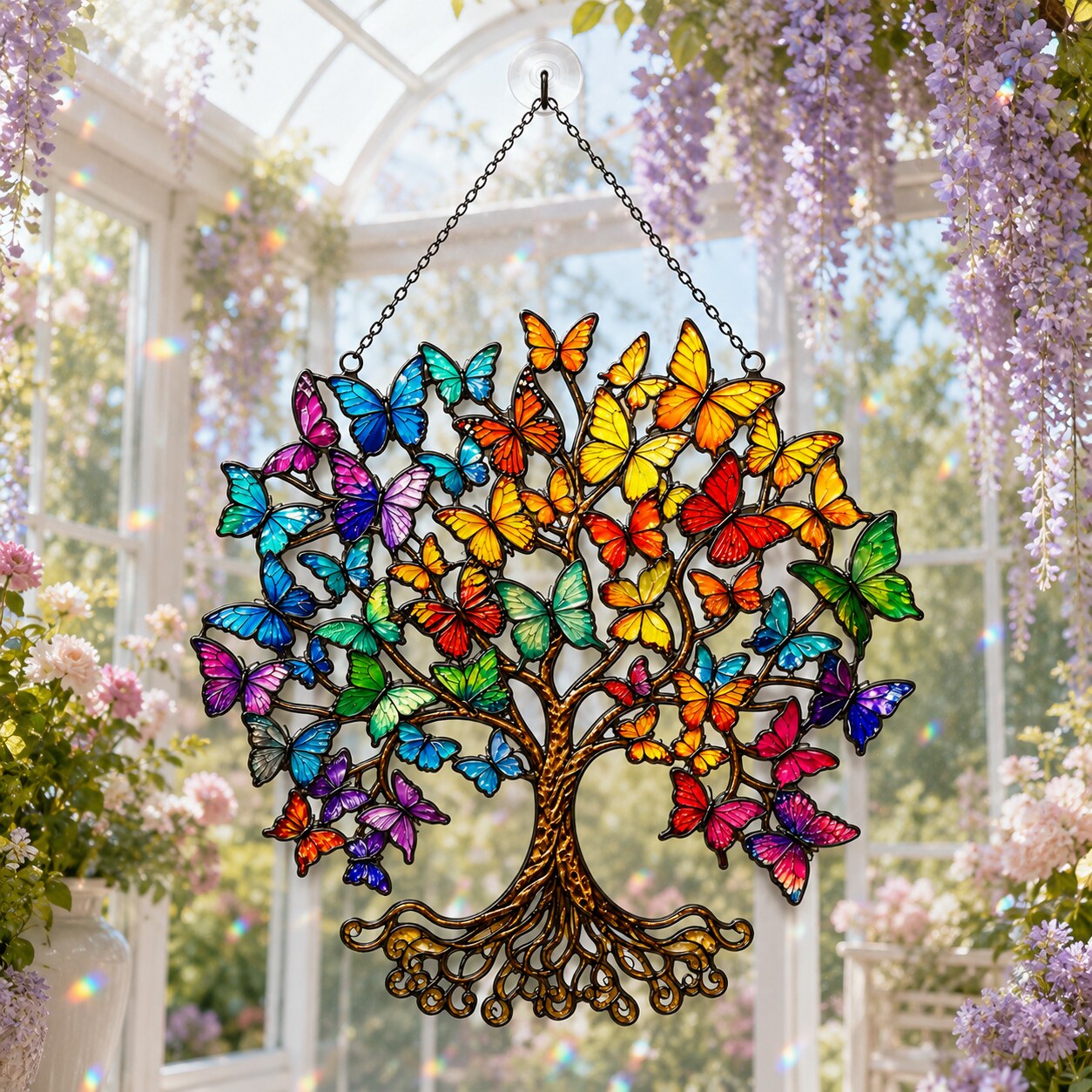 Rainbow Butterfly Tree of Life Holographic Acrylic Suncatcher