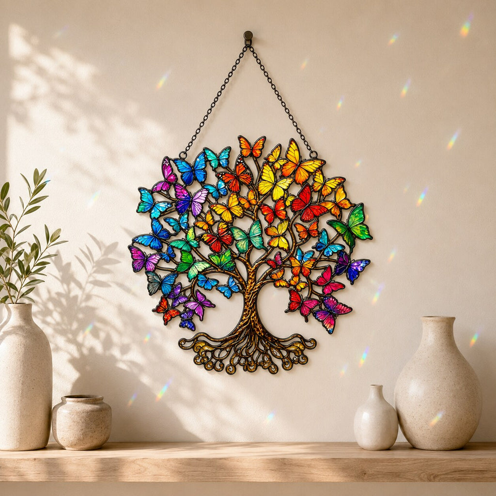 Rainbow Butterfly Tree of Life Holographic Acrylic Suncatcher