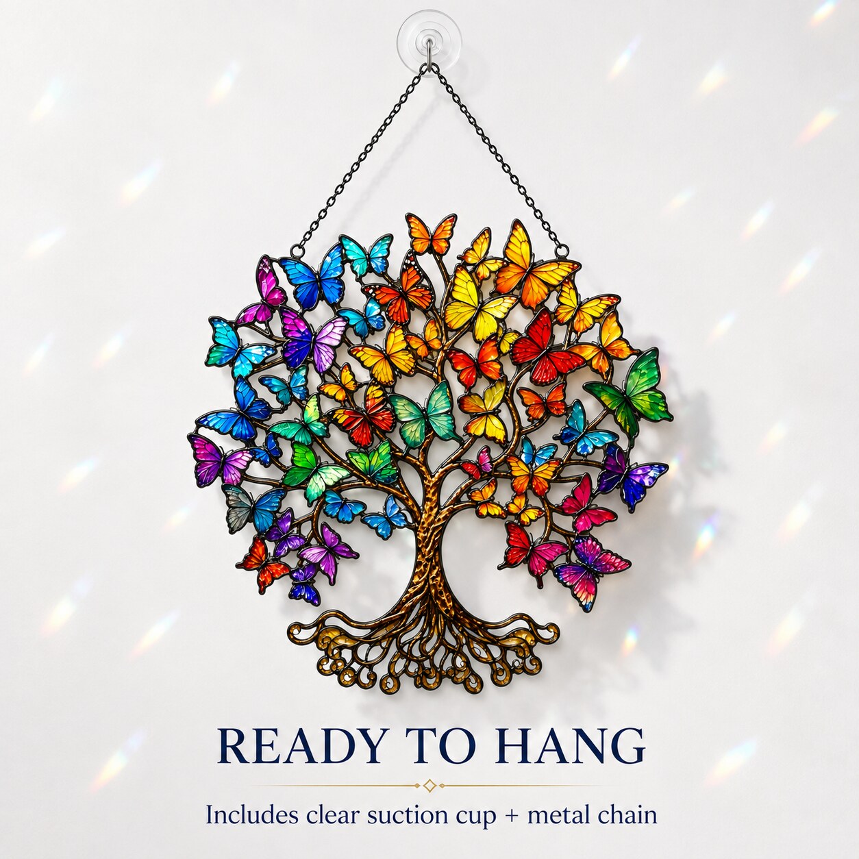 Rainbow Butterfly Tree of Life Holographic Acrylic Suncatcher