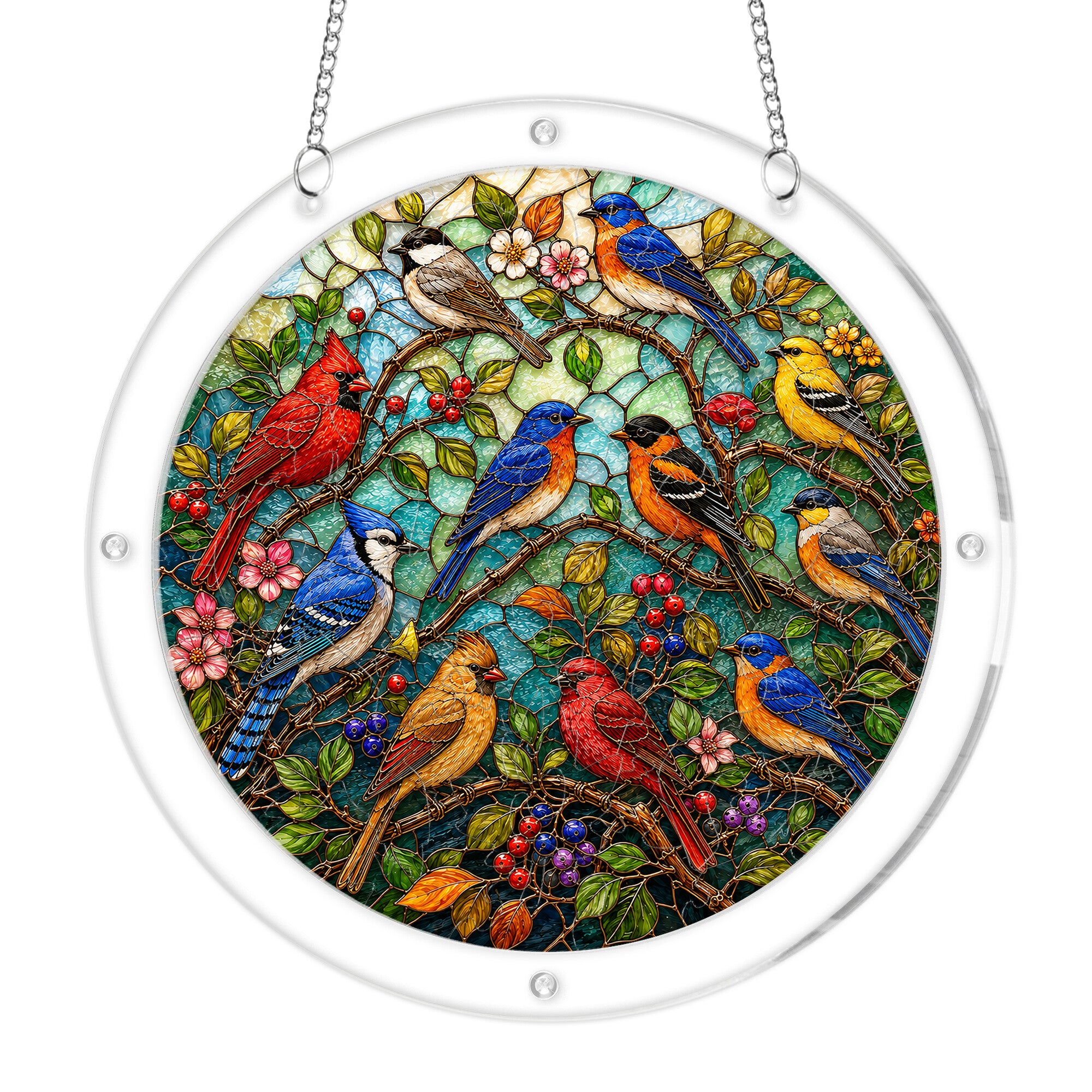 Garden songbird acrylic puzzle suncatcher, colorful DIY window decor
