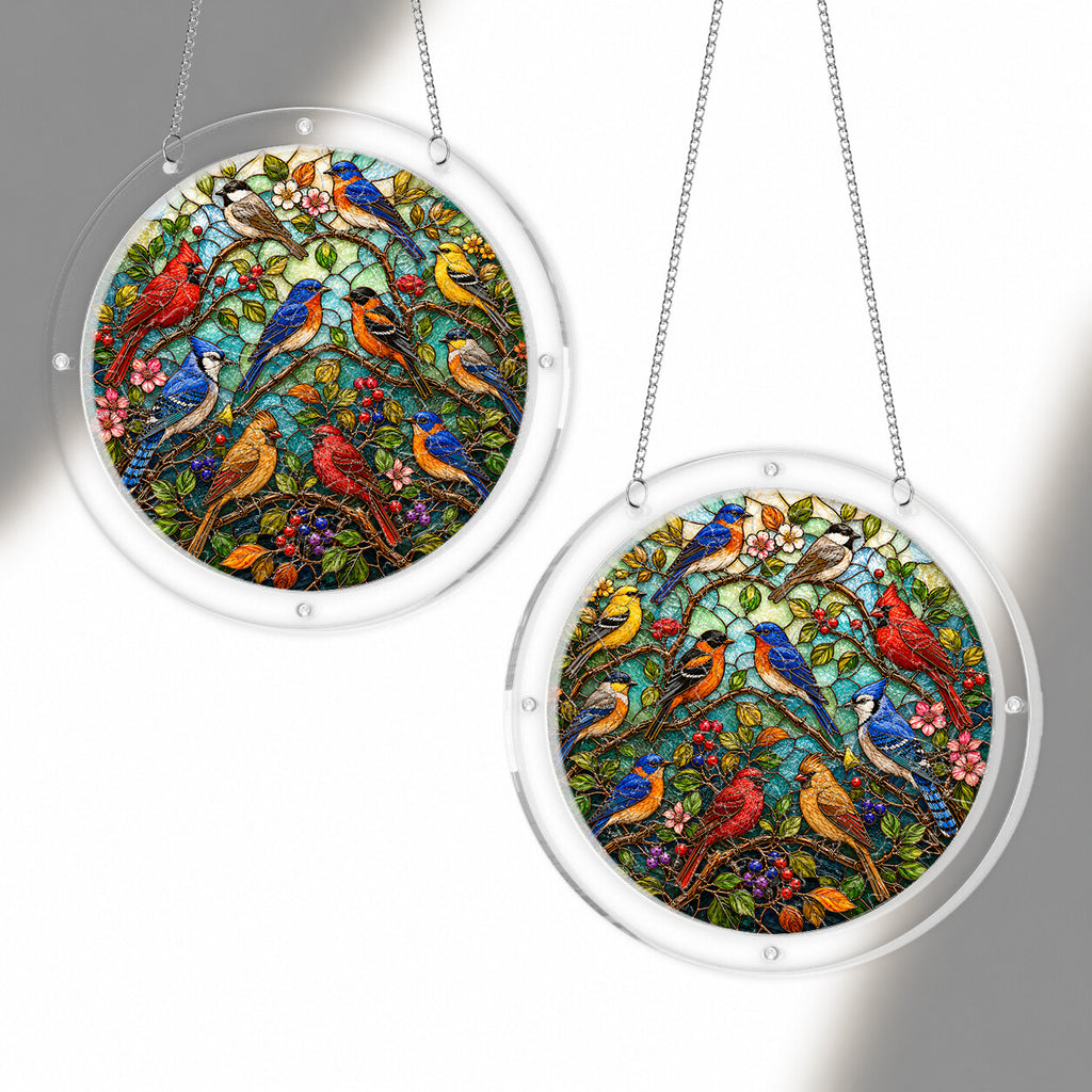 Garden songbird acrylic puzzle suncatcher, colorful DIY window decor