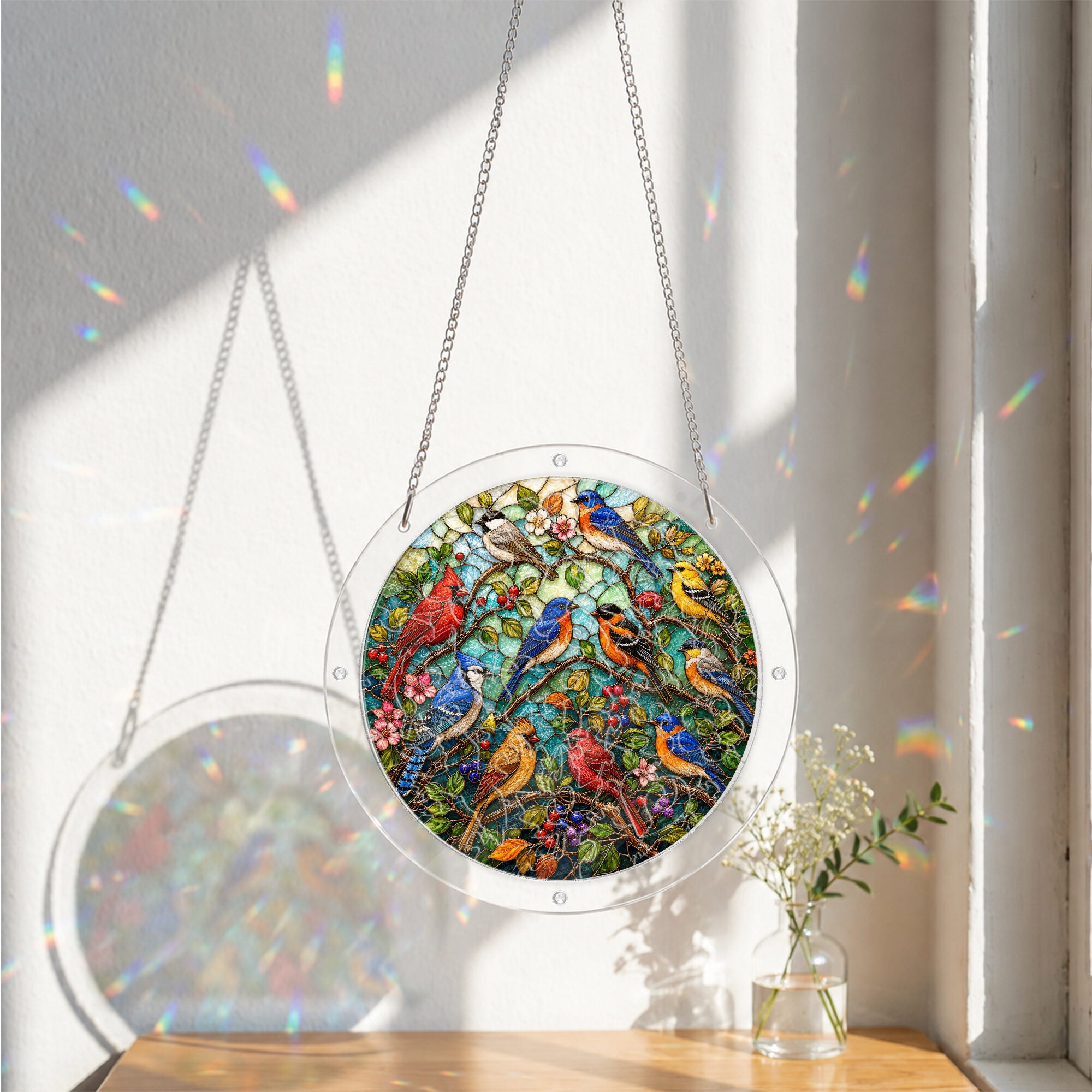 Garden songbird acrylic puzzle suncatcher, colorful DIY window decor