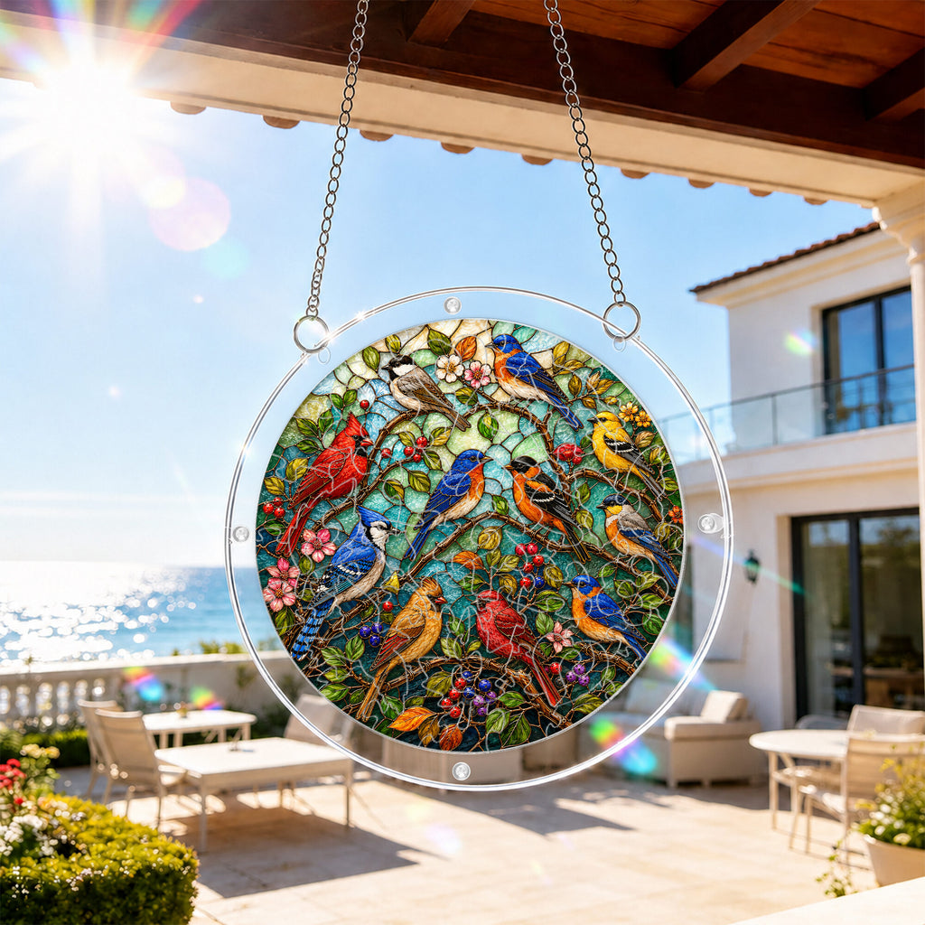 Garden songbird acrylic puzzle suncatcher, colorful DIY window decor