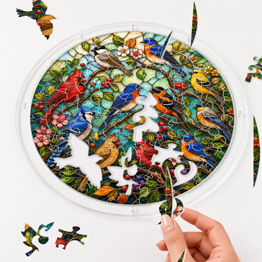 Garden songbird acrylic puzzle suncatcher, colorful DIY window decor