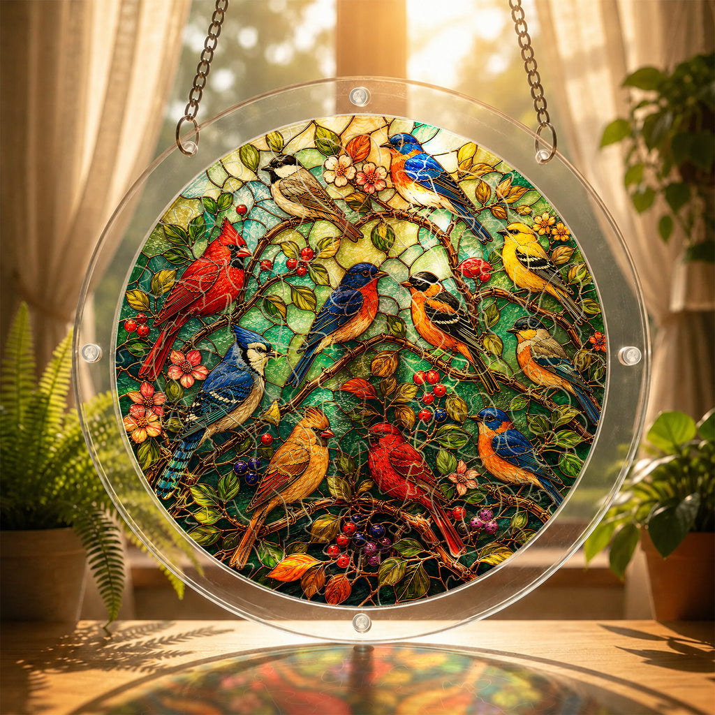 Garden songbird acrylic puzzle suncatcher, colorful DIY window decor