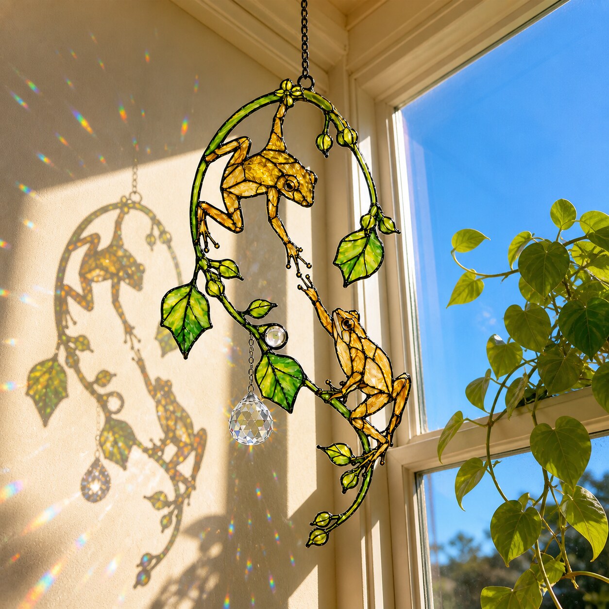 Tree Frog Pair Holographic Acrylic Suncatcher