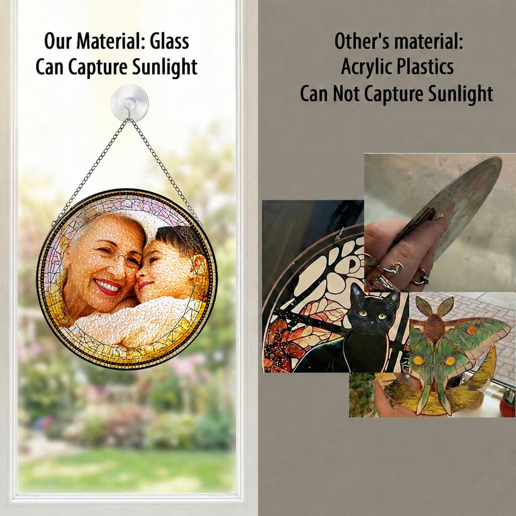 Personalized Photo Grandma Suncatcher – Custom Family Photo Stained Glass Window Hanging