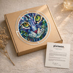 Green-eyed cat acrylic puzzle suncatcher, colorful DIY stained-glass-style window decor
