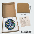 Green-eyed cat acrylic puzzle suncatcher, colorful DIY stained-glass-style window decor