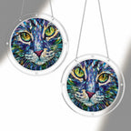 Green-eyed cat acrylic puzzle suncatcher, colorful DIY stained-glass-style window decor