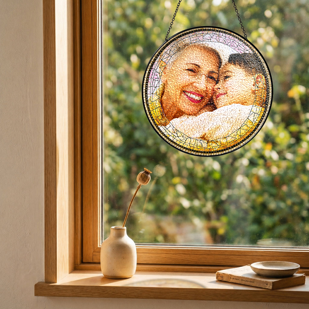 Personalized Photo Grandma Suncatcher – Custom Family Photo Stained Glass Window Hanging