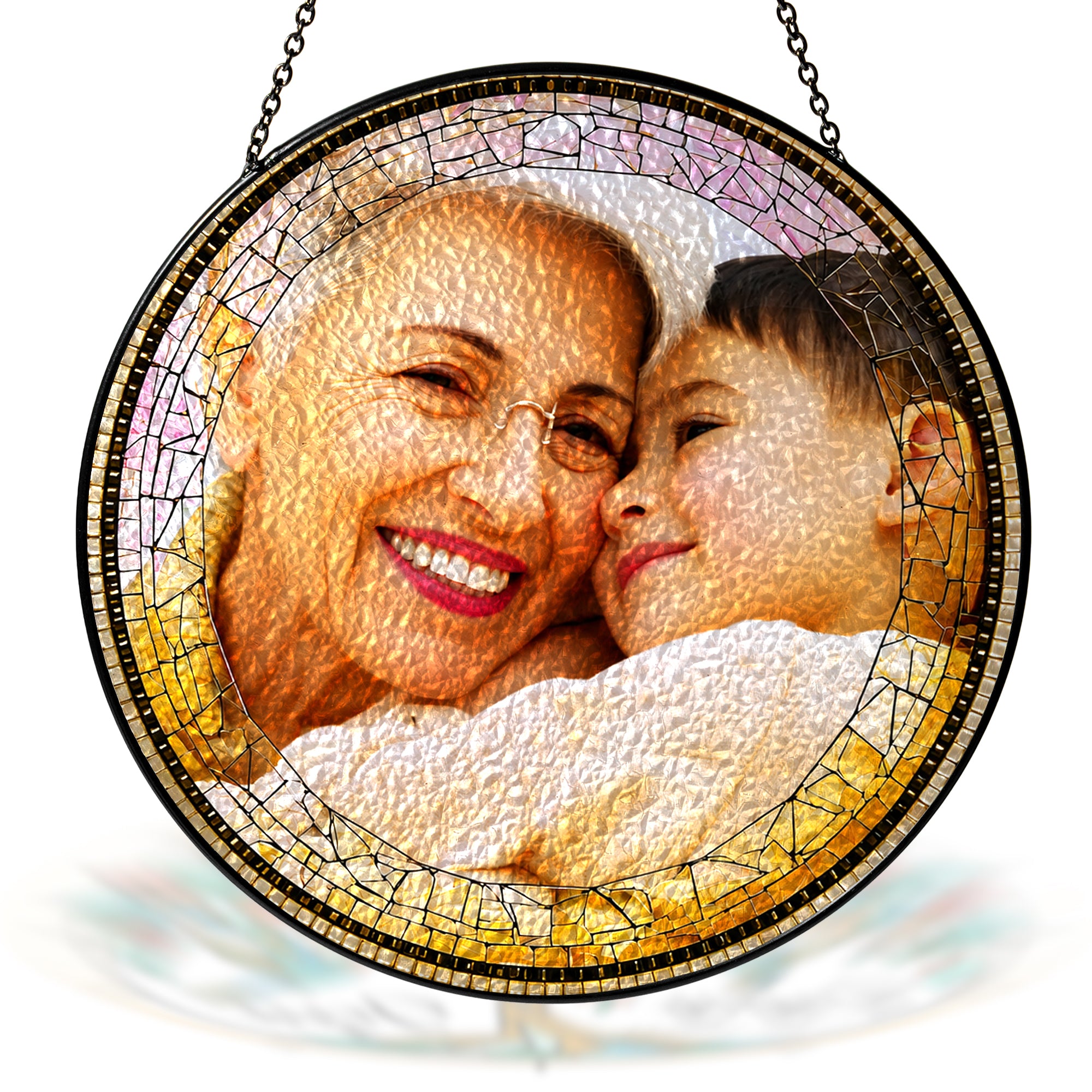 Personalized Photo Grandma Suncatcher – Custom Family Photo Stained Glass Window Hanging