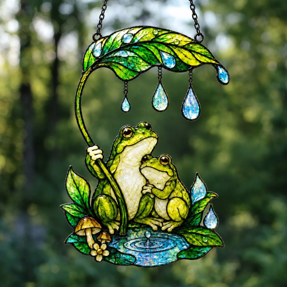 Frog Couple & Leaf Umbrella Holographic suncatcher