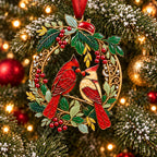 Holly Wreath Christmas Ornament — A Pair of Cardinals, Chickadees, Snowy Owls, Foxes, Penguins, Polar Bears, Reindeer & More, Couple Keepsake