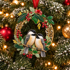 Holly Wreath Christmas Ornament — A Pair of Cardinals, Chickadees, Snowy Owls, Foxes, Penguins, Polar Bears, Reindeer & More, Couple Keepsake