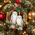Holly Wreath Christmas Ornament — A Pair of Cardinals, Chickadees, Snowy Owls, Foxes, Penguins, Polar Bears, Reindeer & More, Couple Keepsake