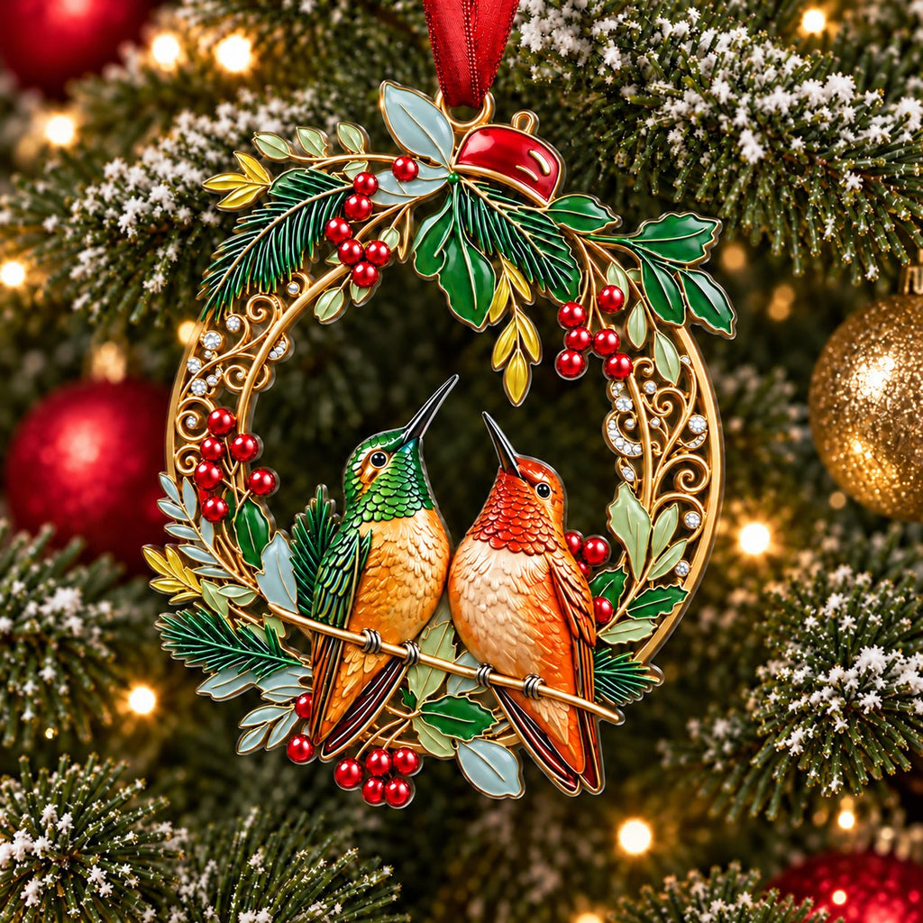 Holly Wreath Christmas Ornament — A Pair of Cardinals, Chickadees, Snowy Owls, Foxes, Penguins, Polar Bears, Reindeer & More, Couple Keepsake