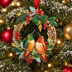 Holly Wreath Christmas Ornament — A Pair of Cardinals, Chickadees, Snowy Owls, Foxes, Penguins, Polar Bears, Reindeer & More, Couple Keepsake