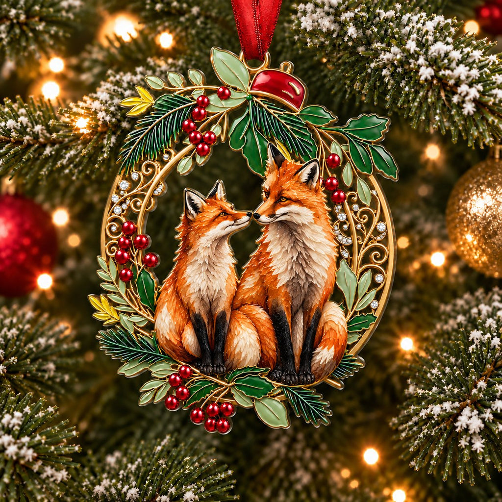 Holly Wreath Christmas Ornament — A Pair of Cardinals, Chickadees, Snowy Owls, Foxes, Penguins, Polar Bears, Reindeer & More, Couple Keepsake