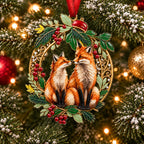 Holly Wreath Christmas Ornament — A Pair of Cardinals, Chickadees, Snowy Owls, Foxes, Penguins, Polar Bears, Reindeer & More, Couple Keepsake