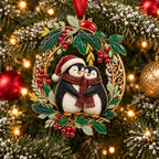 Holly Wreath Christmas Ornament — A Pair of Cardinals, Chickadees, Snowy Owls, Foxes, Penguins, Polar Bears, Reindeer & More, Couple Keepsake