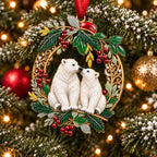 Holly Wreath Christmas Ornament — A Pair of Cardinals, Chickadees, Snowy Owls, Foxes, Penguins, Polar Bears, Reindeer & More, Couple Keepsake
