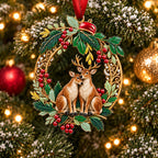 Holly Wreath Christmas Ornament — A Pair of Cardinals, Chickadees, Snowy Owls, Foxes, Penguins, Polar Bears, Reindeer & More, Couple Keepsake