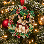 Holly Wreath Christmas Ornament — A Pair of Cardinals, Chickadees, Snowy Owls, Foxes, Penguins, Polar Bears, Reindeer & More, Couple Keepsake