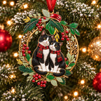 Holly Wreath Christmas Ornament — A Pair of Cardinals, Chickadees, Snowy Owls, Foxes, Penguins, Polar Bears, Reindeer & More, Couple Keepsake