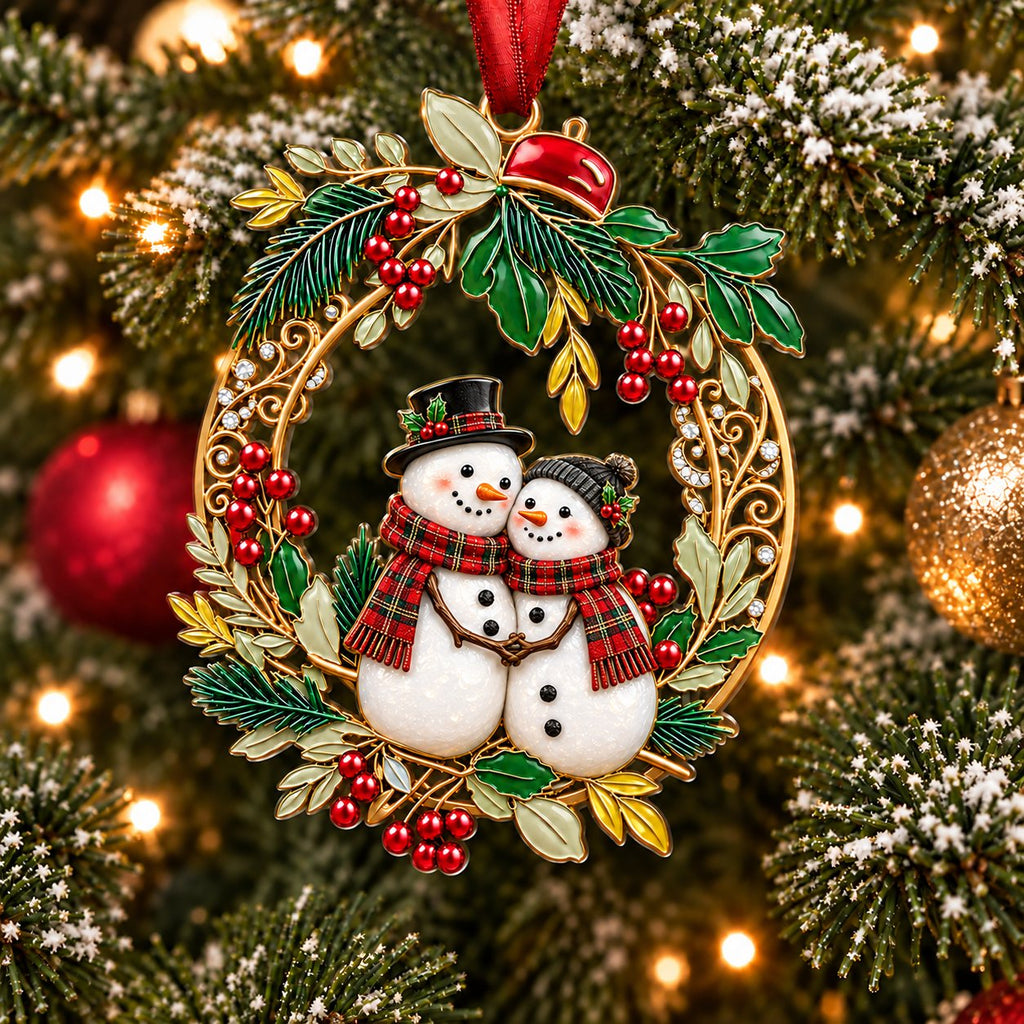 Holly Wreath Christmas Ornament — A Pair of Cardinals, Chickadees, Snowy Owls, Foxes, Penguins, Polar Bears, Reindeer & More, Couple Keepsake