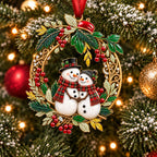 Holly Wreath Christmas Ornament — A Pair of Cardinals, Chickadees, Snowy Owls, Foxes, Penguins, Polar Bears, Reindeer & More, Couple Keepsake