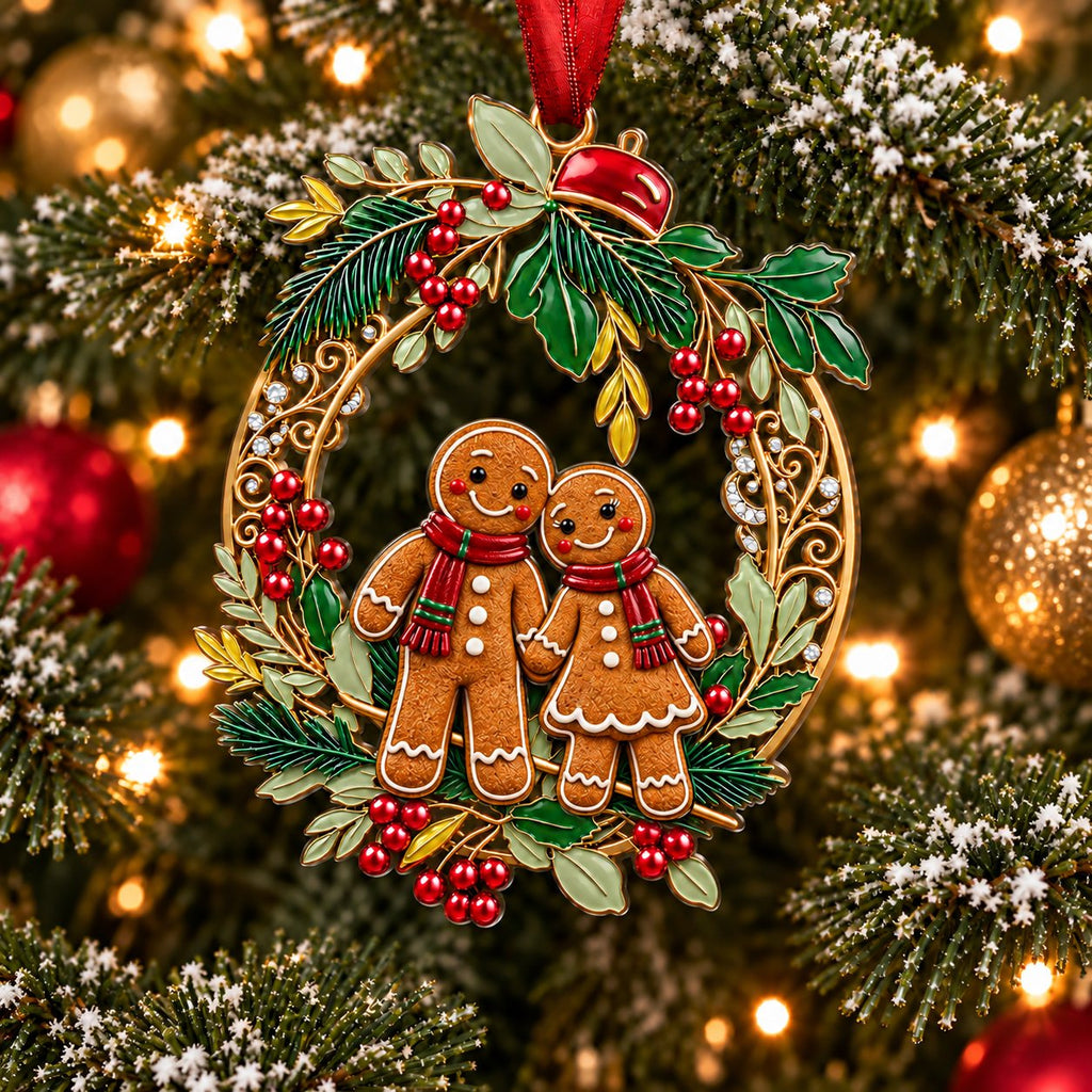 Holly Wreath Christmas Ornament — A Pair of Cardinals, Chickadees, Snowy Owls, Foxes, Penguins, Polar Bears, Reindeer & More, Couple Keepsake