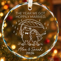 Personalized The Year We Got Hoppily Married Frog Couple Glass Christmas Ornament