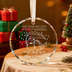 Personalized The Year We Got Hoppily Married Frog Couple Glass Christmas Ornament