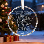 Personalized The Year We Got Hoppily Married Frog Couple Glass Christmas Ornament