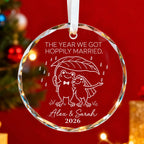 Personalized The Year We Got Hoppily Married Frog Couple Glass Christmas Ornament