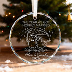 Personalized The Year We Got Hoppily Married Frog Couple Glass Christmas Ornament