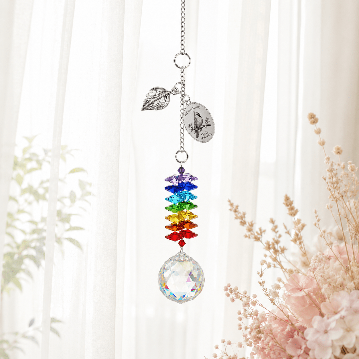 How to customize guide for personalized cardinal memorial crystal suncatcher showing quote, name, and year customization