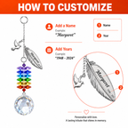 How to customize guide for personalized memorial feather dove crystal suncatcher showing name and year personalization on the feather charm