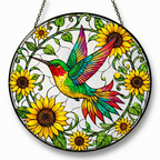 Sunflower Hummingbird Stained Glass Suncatcher
