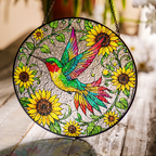 Sunflower Hummingbird Stained Glass Suncatcher