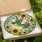 Sunflower Hummingbird Stained Glass Suncatcher
