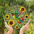 Sunflower Hummingbird Stained Glass Suncatcher