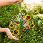 Sunflower Hummingbird Stained Glass Suncatcher