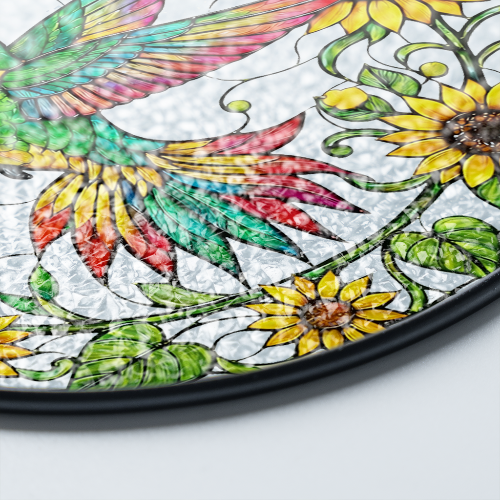 Sunflower Hummingbird Stained Glass Suncatcher