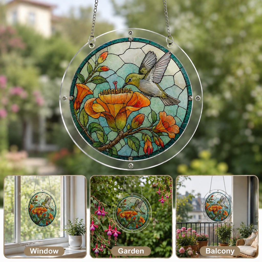 Hummingbird acrylic jigsaw puzzle suncatcher for window, garden, and balcony decor