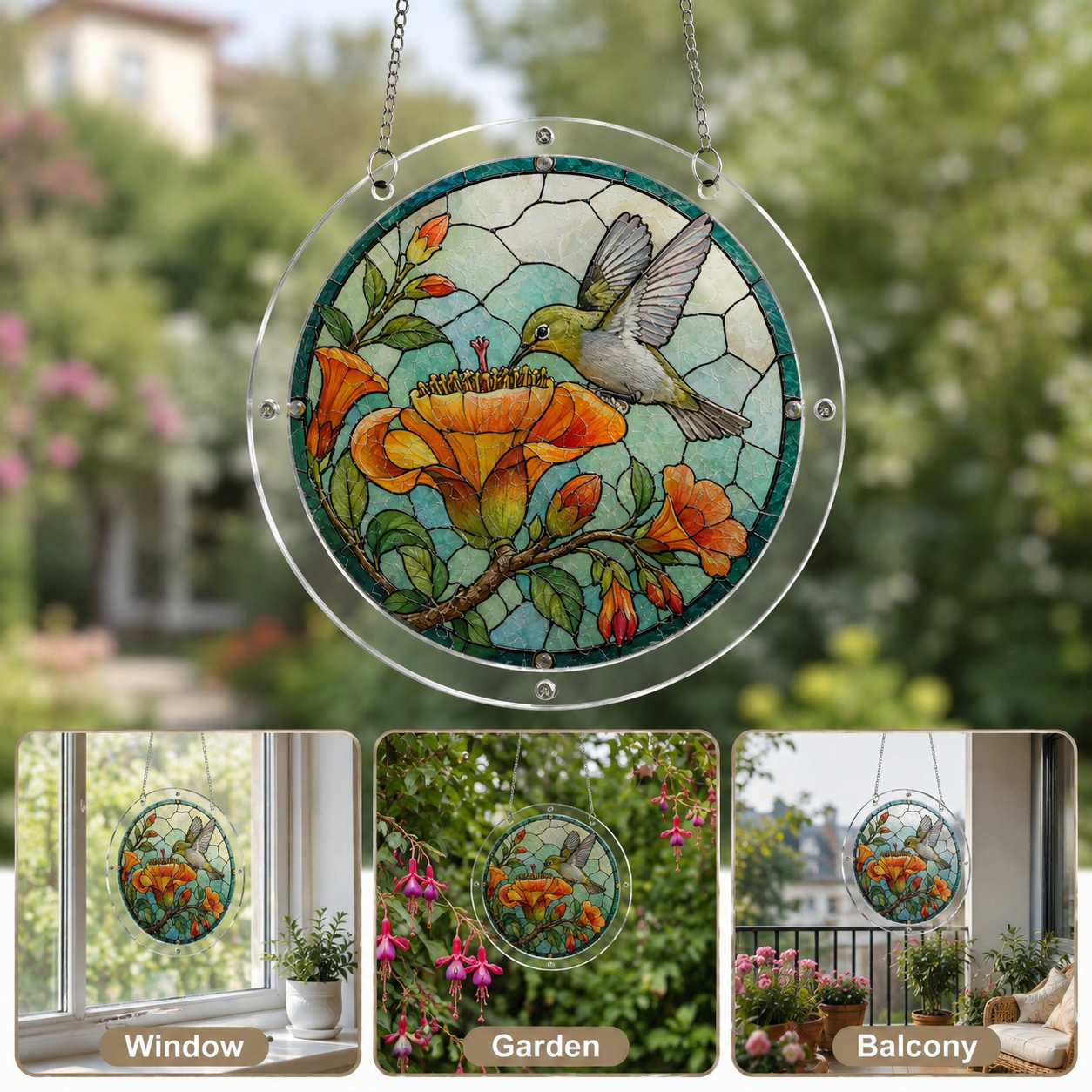 Hummingbird acrylic jigsaw puzzle suncatcher for window, garden, and balcony decor