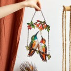 Hummingbird Couple Trumpet Flower Holographic Acrylic Suncatcher with Charm