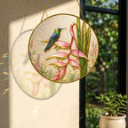 Hummingbird heliconia suncatcher with colorful light reflection